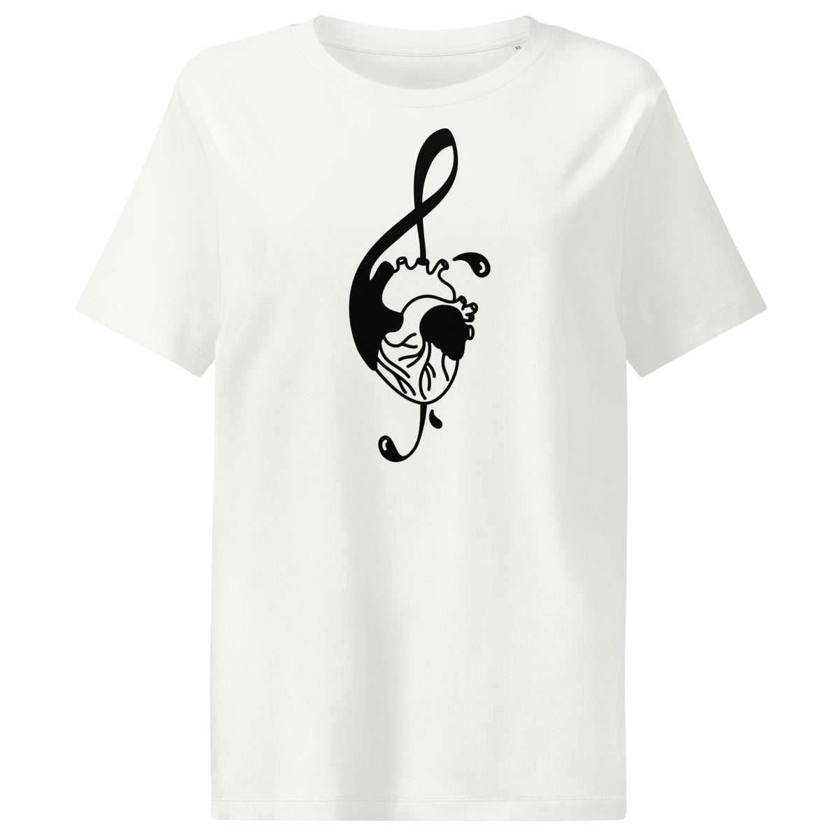Off-White Damen-T-Shirt mit schwarzem Musiknoten-Katzenkopf-Print
