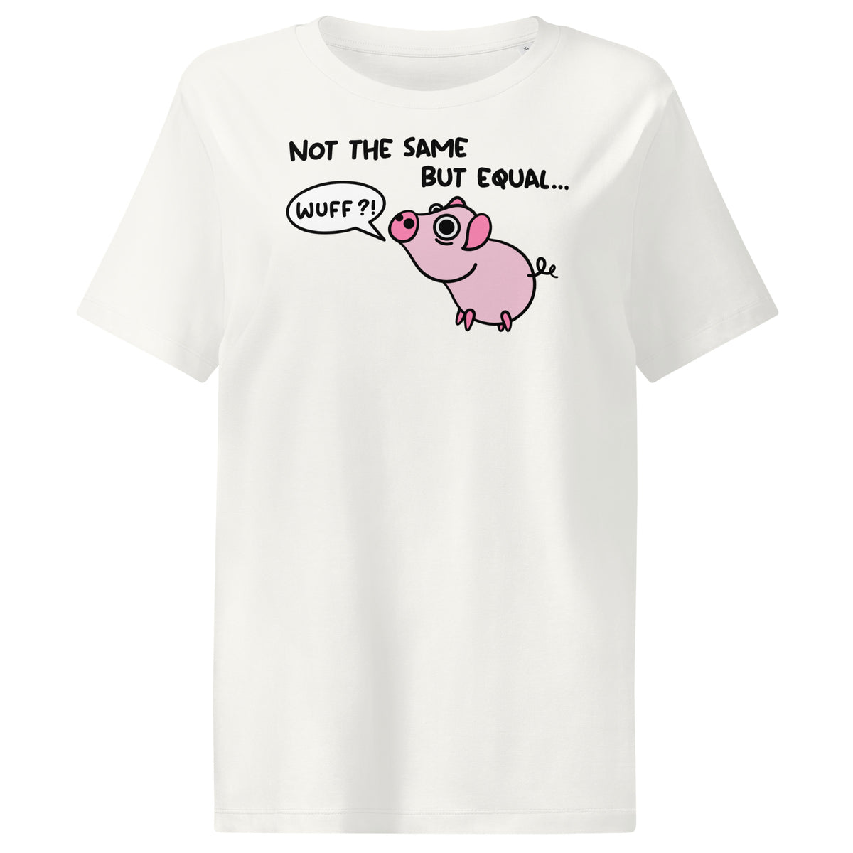 Cremefarbenes Damen-T-Shirt mit Rundhalsausschnitt und Ferkel-Comic-Print auf der Brust