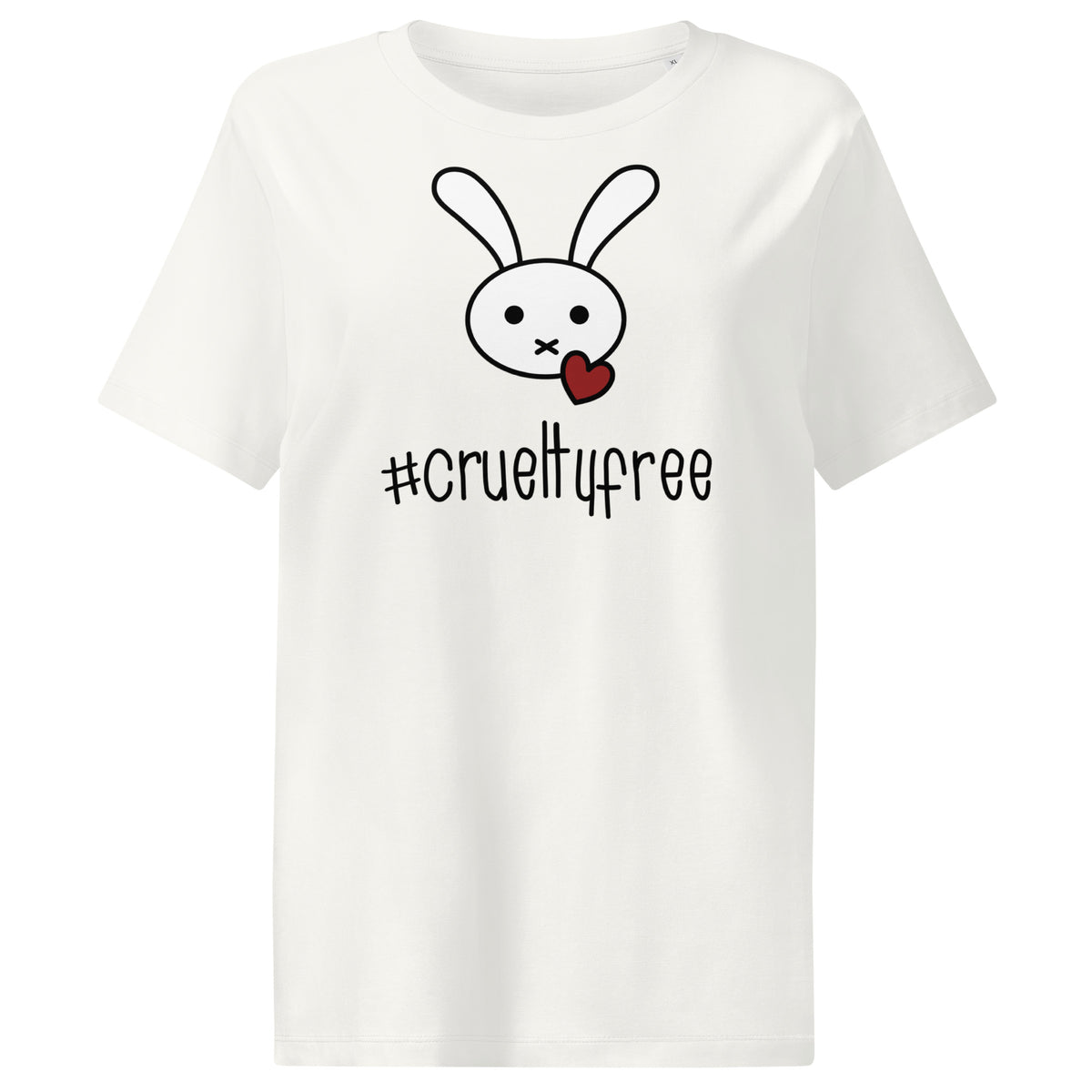 Weißes Damen-T-Shirt mit Hase-Illustration und Hashtag #crueltyfree im Vorderdruck