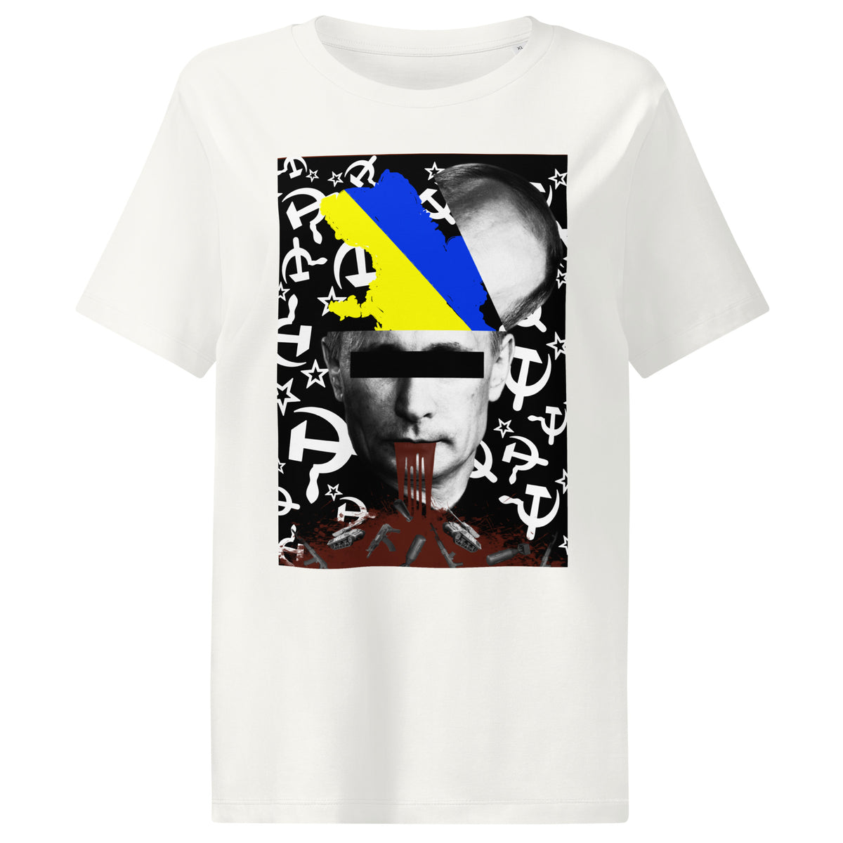 Damen-T-Shirt (Off-White) mit großem Frontprint aus Flagge und Porträt