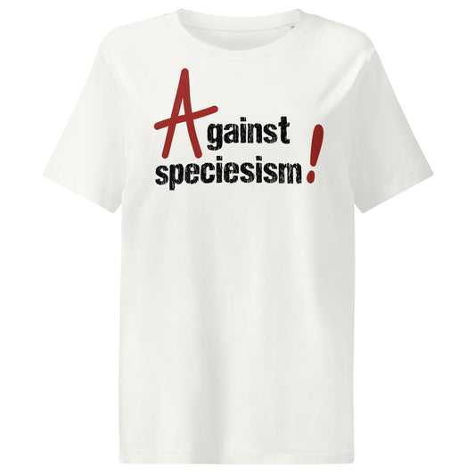 Off-White Damen-T-Shirt mit Frontprint „Against speciesism!“
