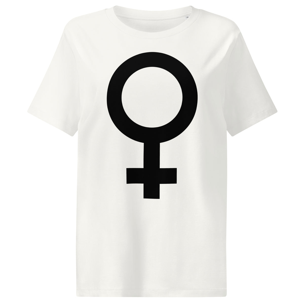 Damen-T-Shirt Off-White mit schwarzem Kreis-und-Symbolmotiv auf der Vorderseite