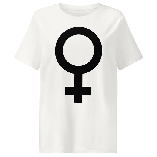 Damen-T-Shirt in Off-White mit schwarzem Venus-Emblem vorne
