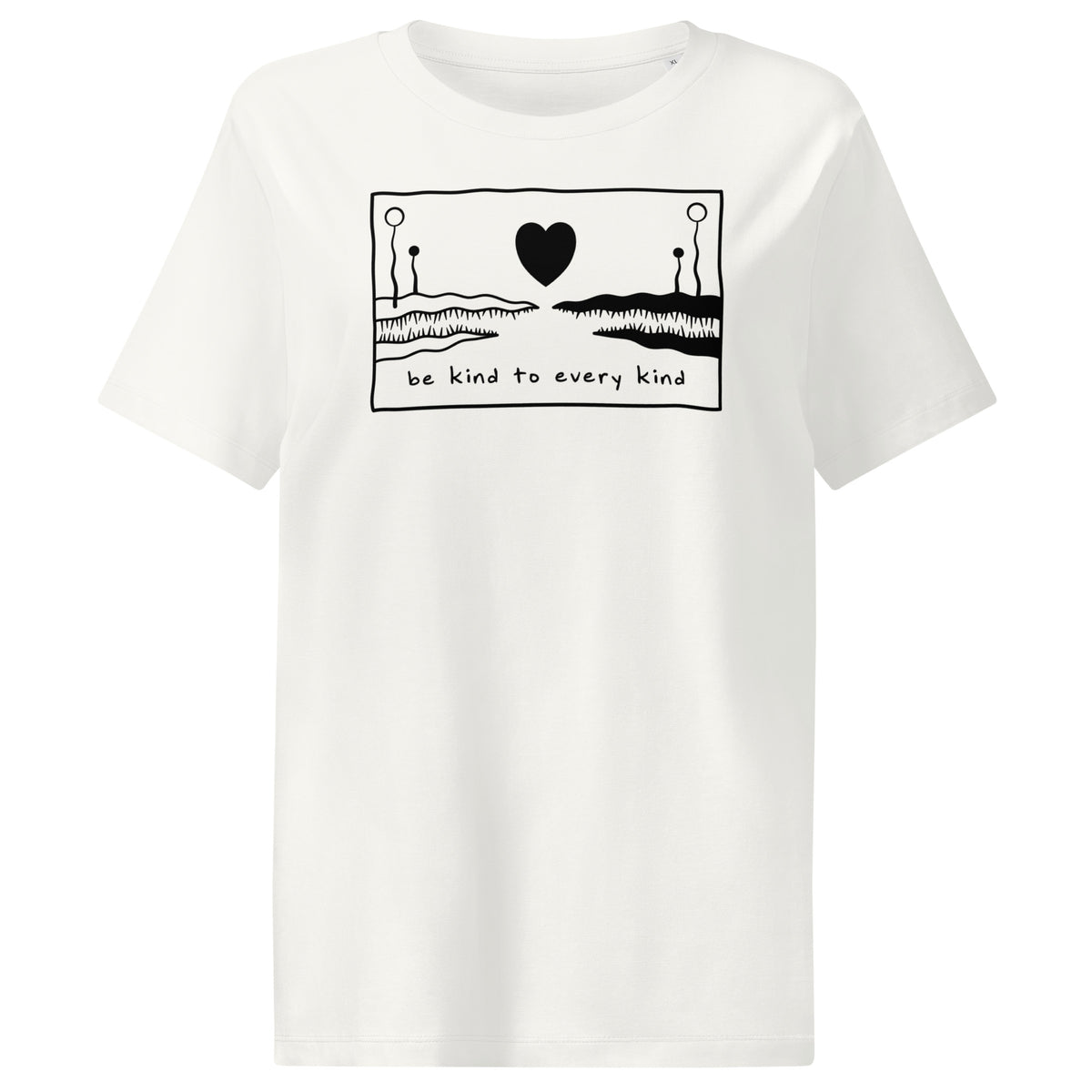 Damen-T-Shirt in Cremeweiß mit Frontmotiv und Schriftzug „Be kind to every kind“