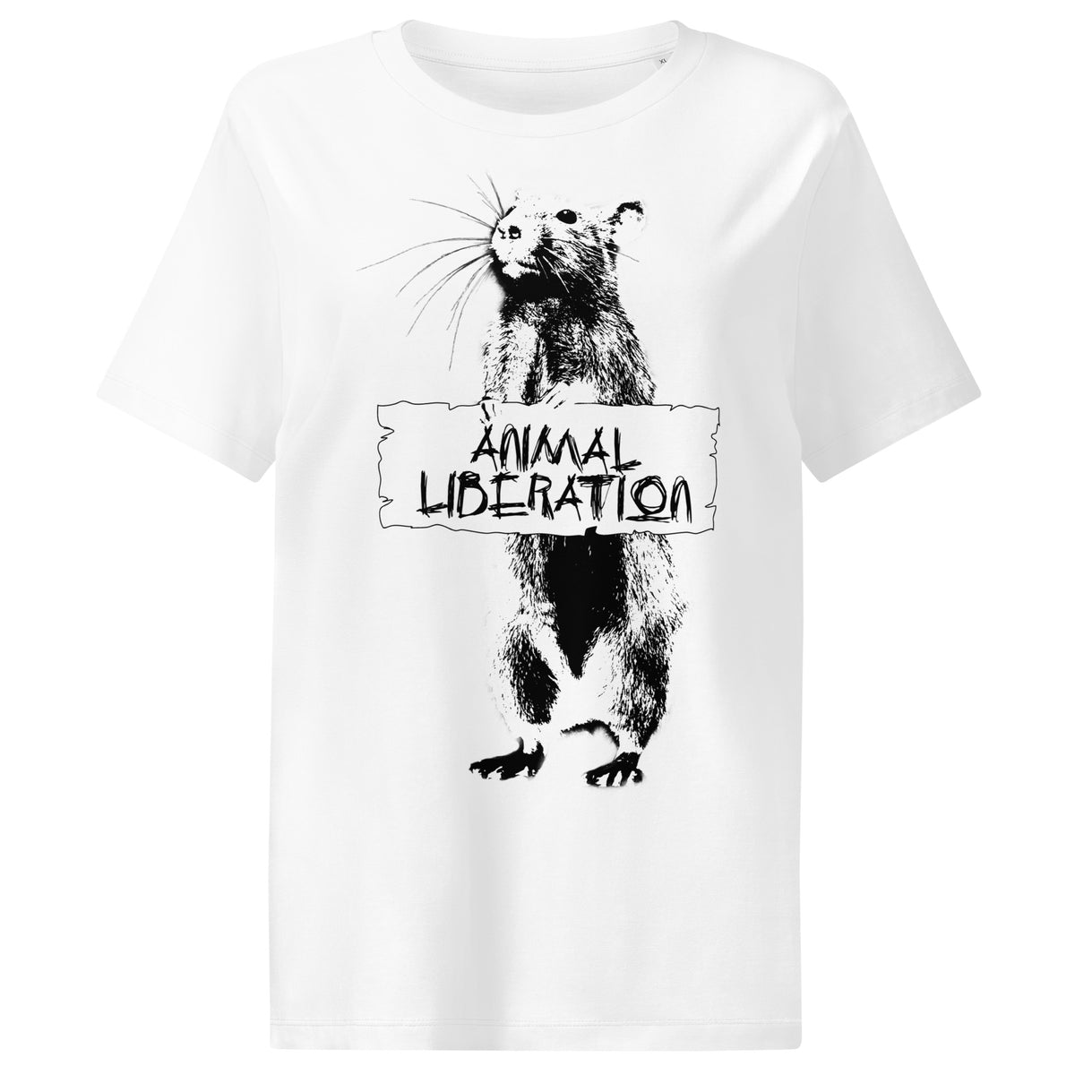 Damen T-Shirt, weiß, mit Panda-Print und „ANIMAL LIBERATION“