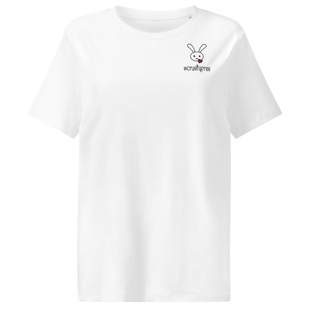 Weißes Damen-T-Shirt mit rundem Ausschnitt, Hasenmotiv und #createfree-Print