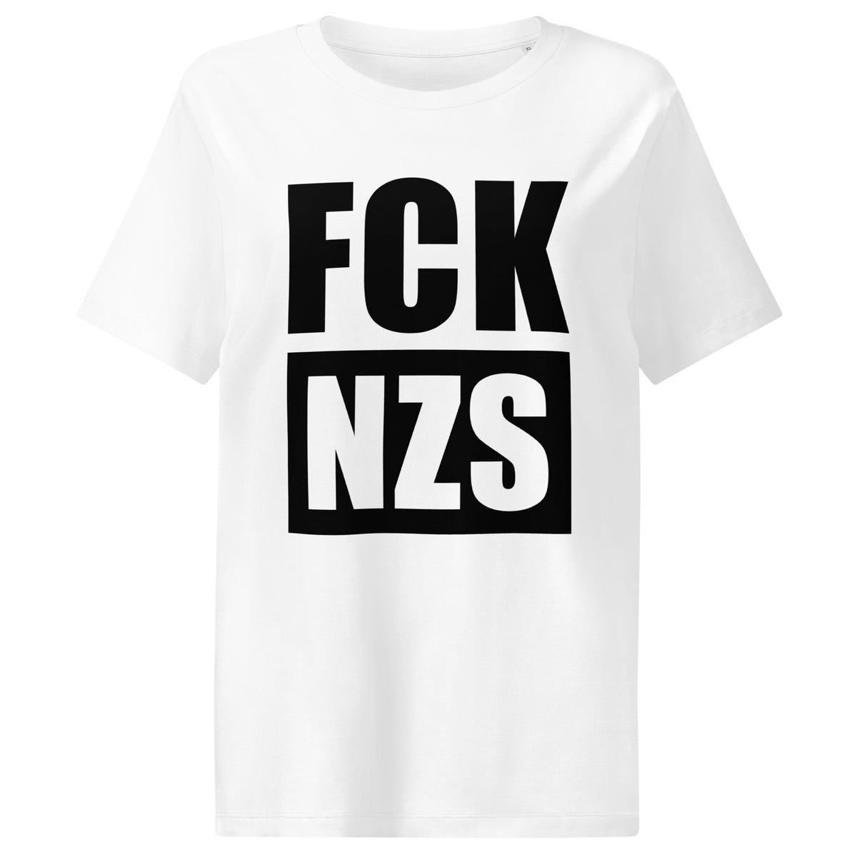 Weißes Damen-T-Shirt mit Aufdruck „FCK NZS“