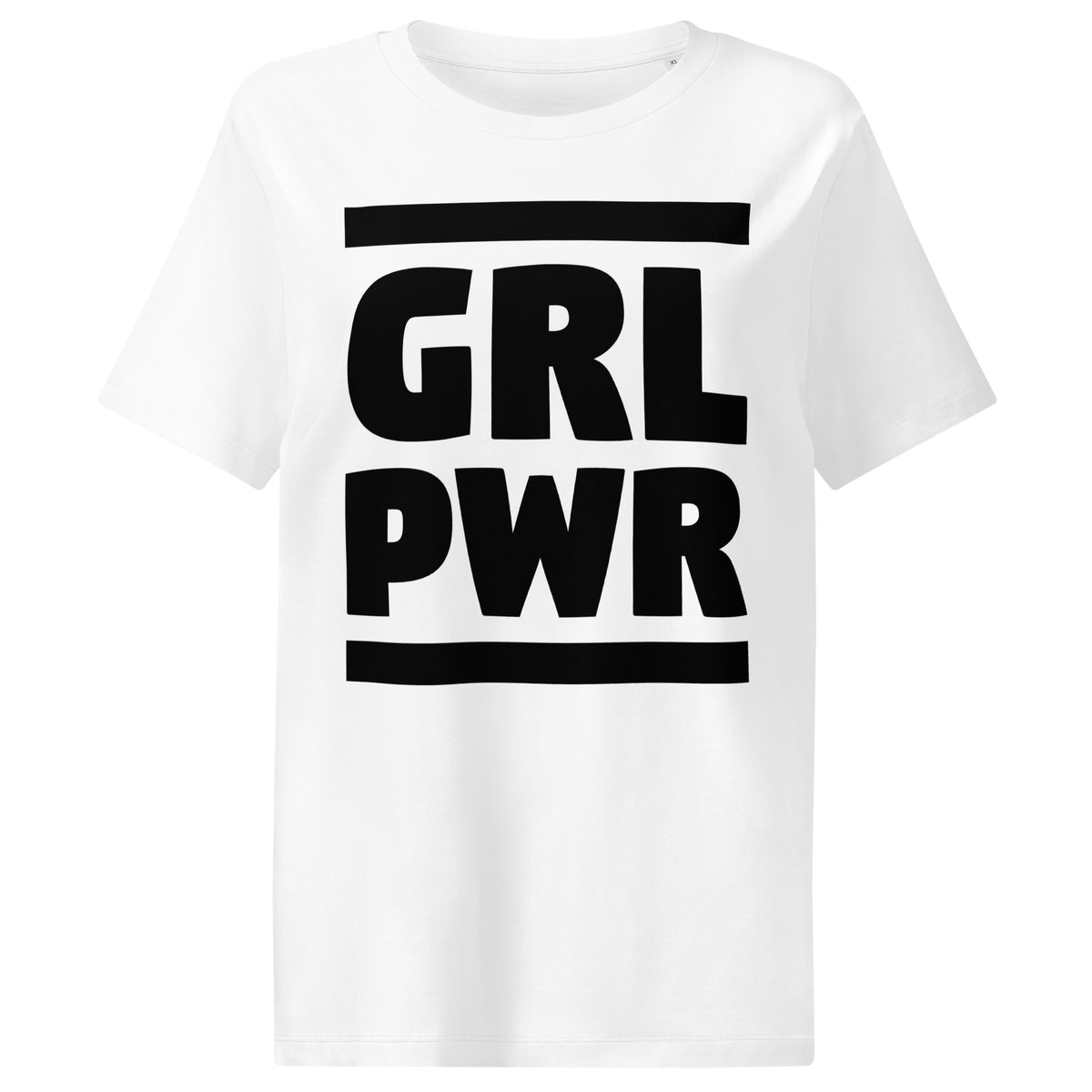 Damen-T-Shirt in Weiß mit großem „GRL PWR“-Schriftzug auf der Vorderseite