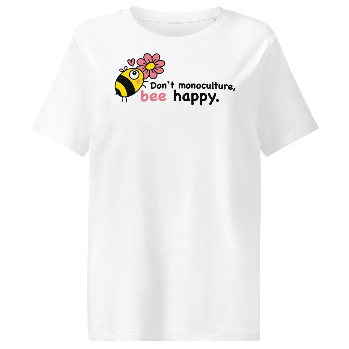 Damen-T-Shirt in Weiß mit Bienen-Print und Schriftzug „bee happy“