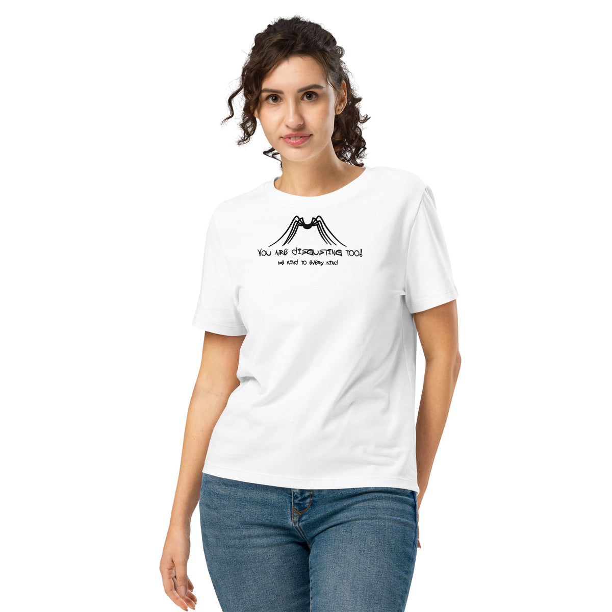 Damen-T-Shirt in Weiß mit schwarzem Grafikprint auf der Brust, Rundhalsausschnitt