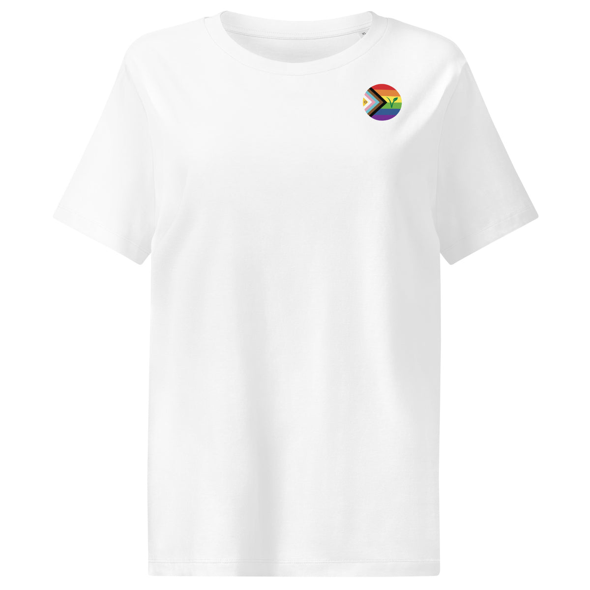Damen-T-Shirt aus Baumwolle, weiß, Rundhalsausschnitt, kleiner Brustaufdruck