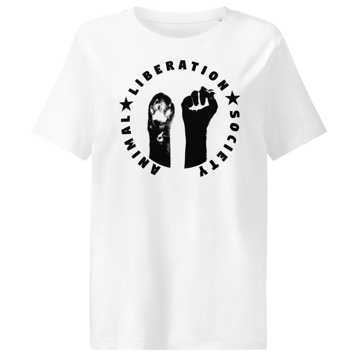 Weißes Damen-T-Shirt mit Tier- und Fäuste-Aufdruck im Kreis
