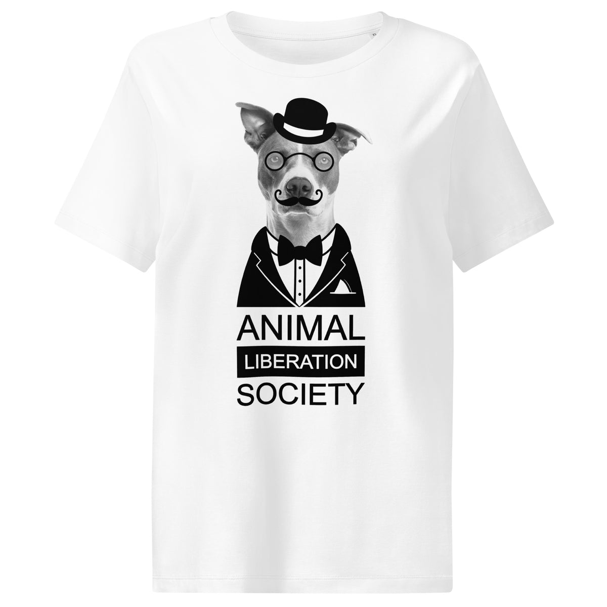 Weißes Damen-T-Shirt mit Mr. Dog-Motiv und Schriftzug „Animal Liberation Society“