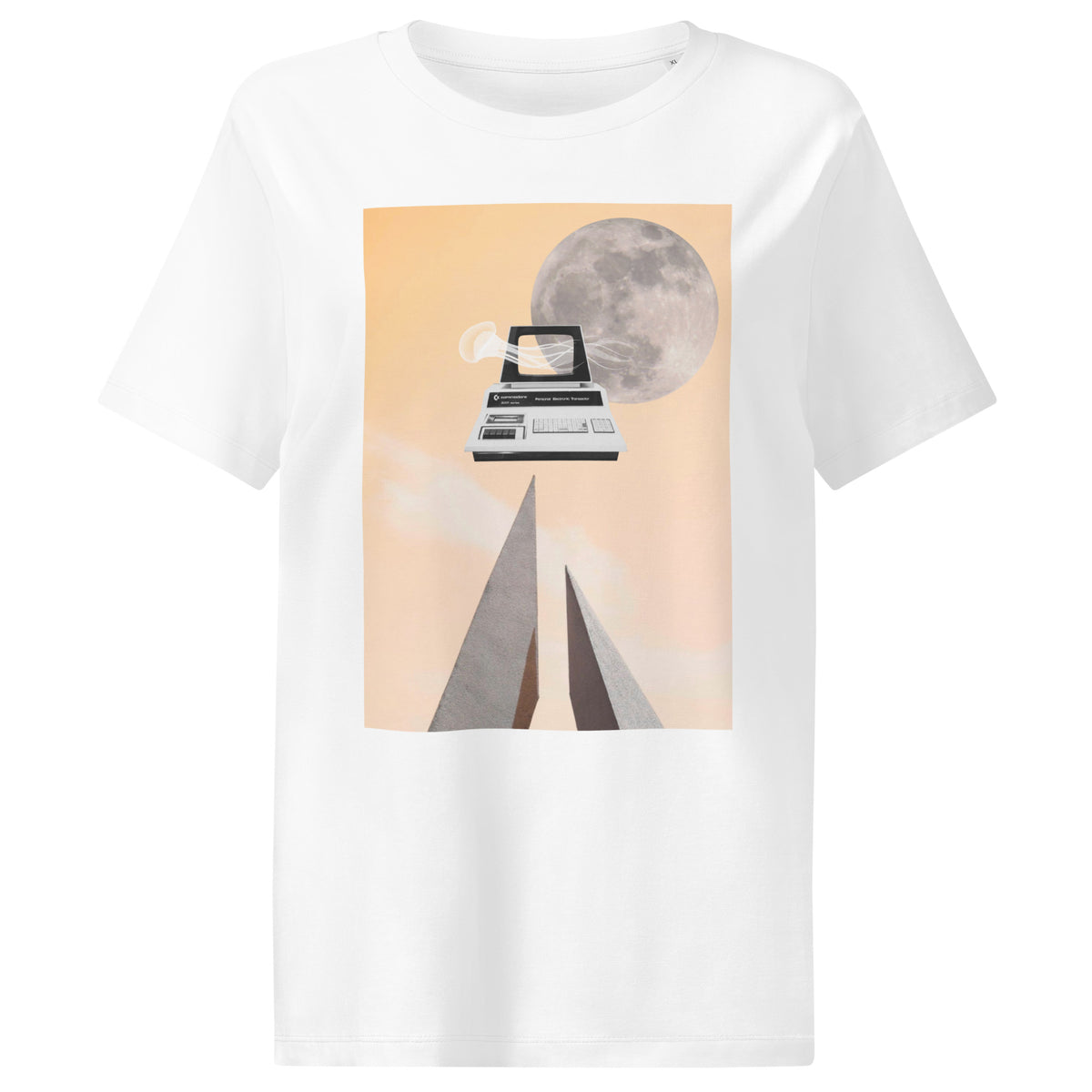 Damen-T-Shirt in Weiß mit großem quadratischem Grafikdruck auf der Brust