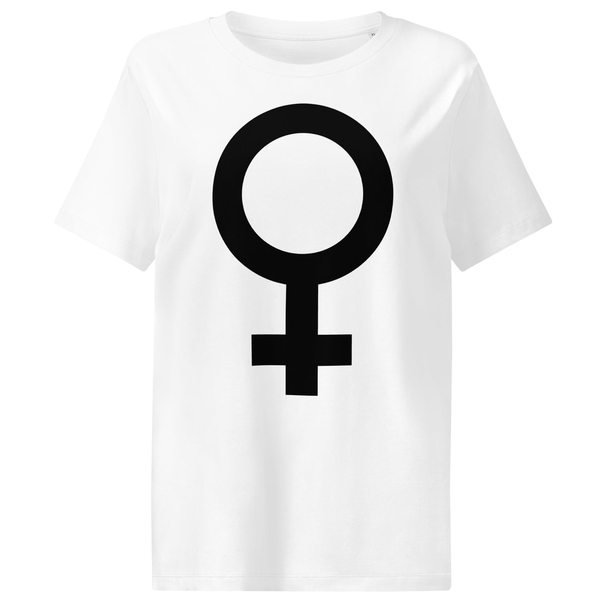 Damen-T-Shirt Weiß mit schwarzem Kreis-und-Symbolmotiv auf der Vorderseite