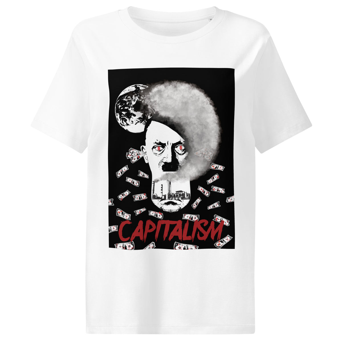 Damen-T-Shirt in Weiß mit großem Frontaufdruck „CAPITALISM“
