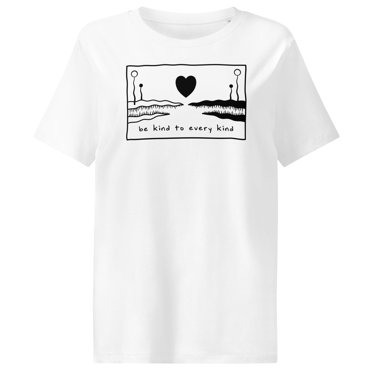 Damen-T-Shirt in Weiß mit Frontmotiv und Schriftzug „Be kind to every kind“
