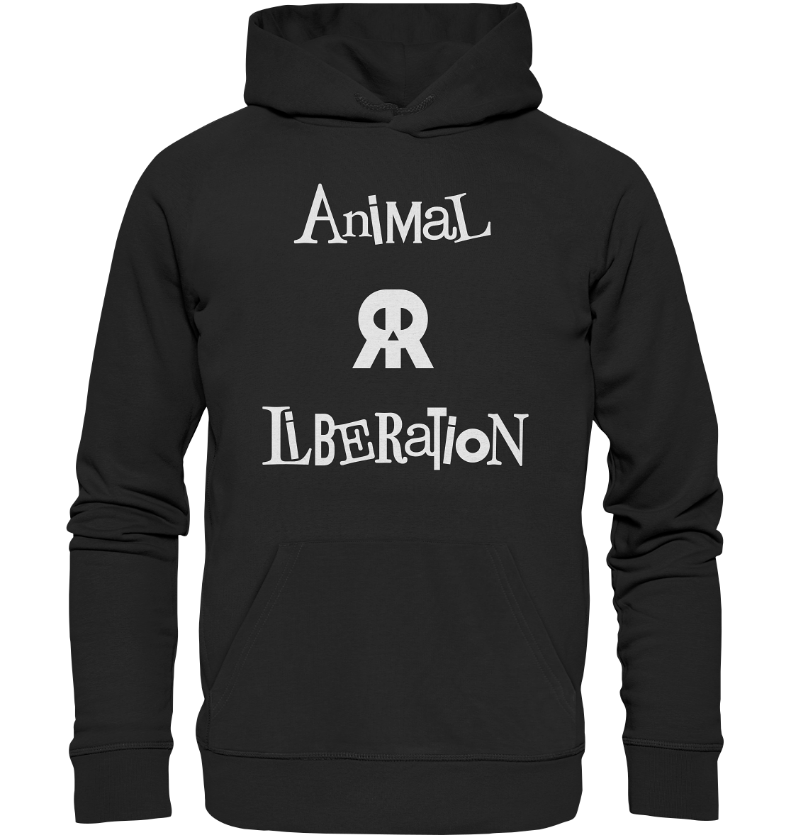 Schwarzer, bedruckter - Vegan, Organic & Recycled - Hoodie: Skull - Animal Liberation (Schriftzug "Animal Liberation" und Totenkopf)