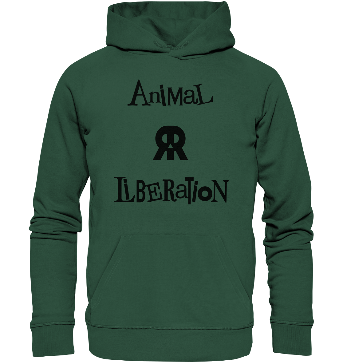 Grüner, bedruckter - Vegan, Organic & Recycled - Hoodie: Skull - Animal Liberation (Schriftzug "Animal Liberation" und Totenkopf)