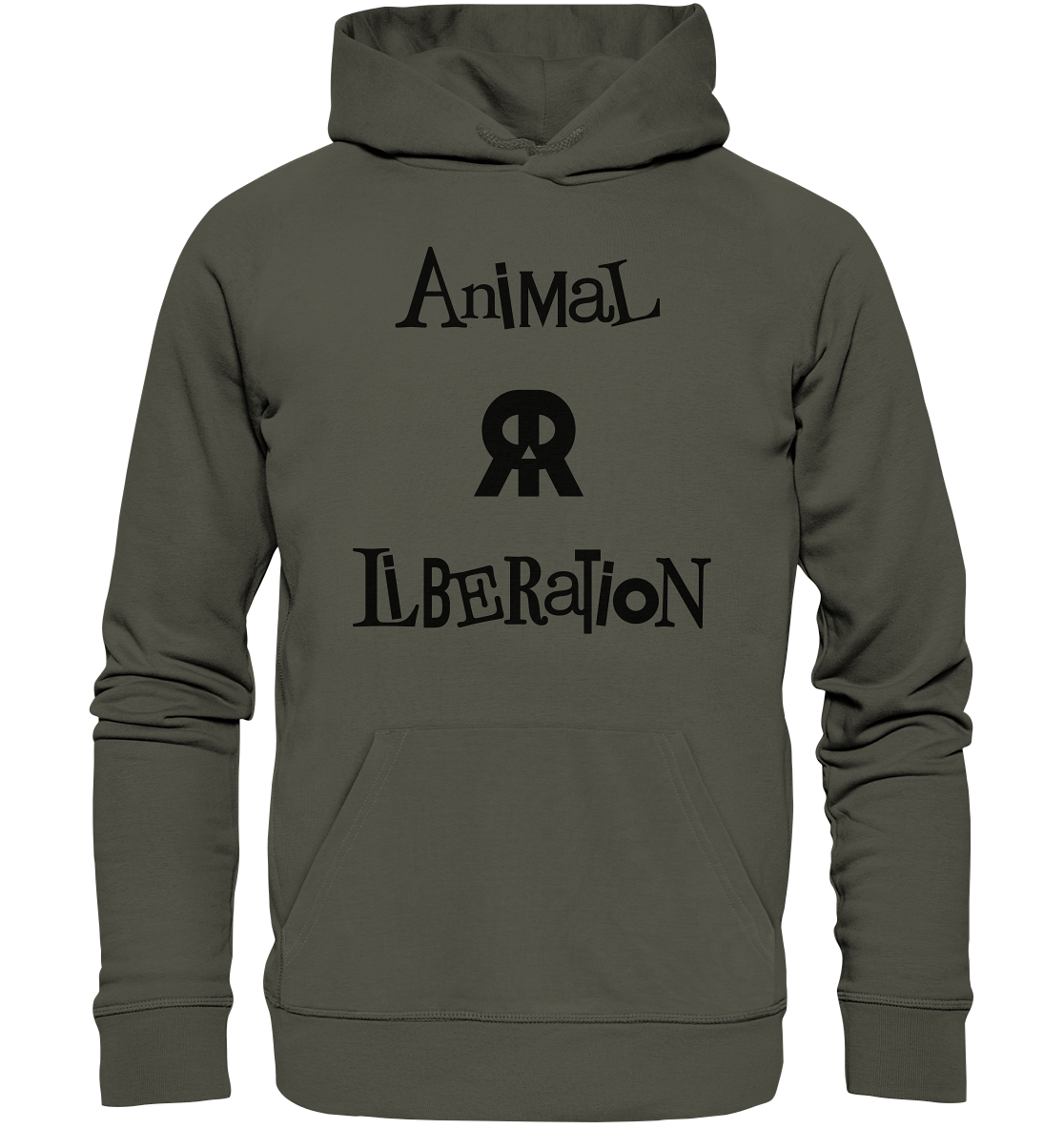 Navigrüner, bedruckter - Vegan, Organic & Recycled - Hoodie: Skull - Animal Liberation (Schriftzug "Animal Liberation" und Totenkopf)