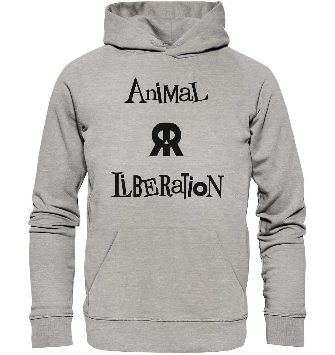 Grauer, bedruckter - Vegan, Organic & Recycled - Hoodie: Skull - Animal Liberation (Schriftzug "Animal Liberation" und Totenkopf)