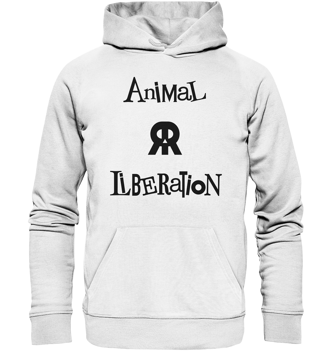 Weißer, bedruckter - Vegan, Organic & Recycled - Hoodie: Skull - Animal Liberation (Schriftzug "Animal Liberation" und Totenkopf)