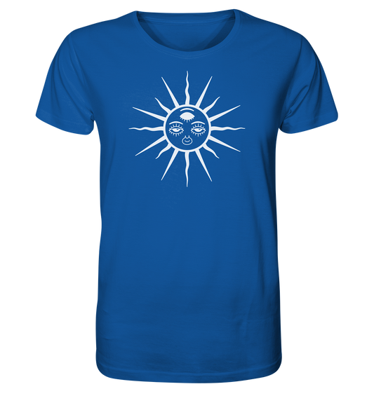 Vegan & Organic Unisex Shirt: The Sun - Third Eye Awakening  (minimalistisch, Goa, Ethno, bedruckt, weiß auf babyblau)