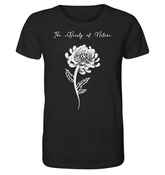 Vegan & Organic Unisex Shirt: Chrysantheme The Beauty of Nature (Blume im minimalistischen Design und Schriftzug, Naturschutz, Umweltschutz) black