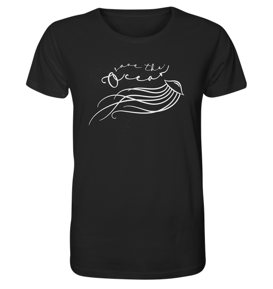 Schwarzes, bedrucktes - Vegan & Organic - Unisex Shirt: Save the Ocean - Minimalist Jellyfish