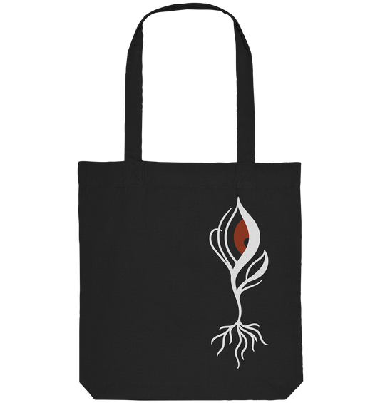 Schwarze, bedruckte - Vegan, Recycled & Eco - Stofftasche: Minimalist Eye - Plant (rotes Auge)