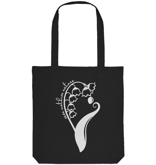 Vegan, Recycled & Eco Stofftasche (schwarz, bedruckt, minimalistisch, Maiglöckchen): Save Mother Nature with Flower Power 