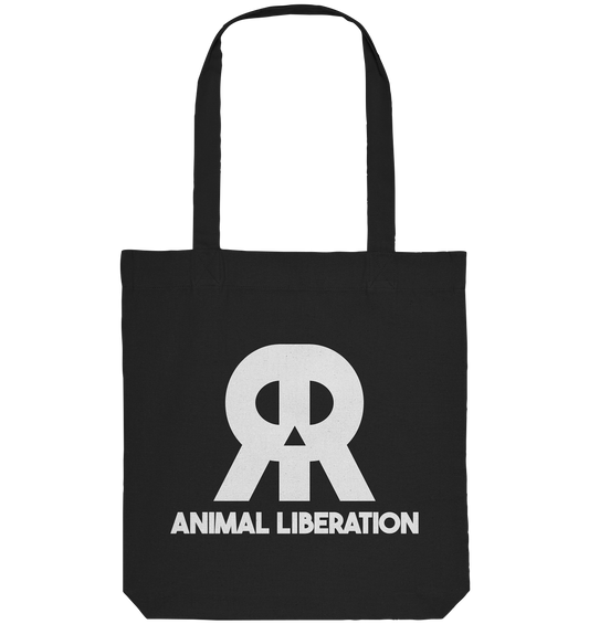 Vegan, Recycled & Eco Stofftasche: RudeRebel Skull - Animal Liberation (bedruckt, Totenkopf und Schriftzug "Animal Liberation rechts oben, Tierschutz) Color: Black